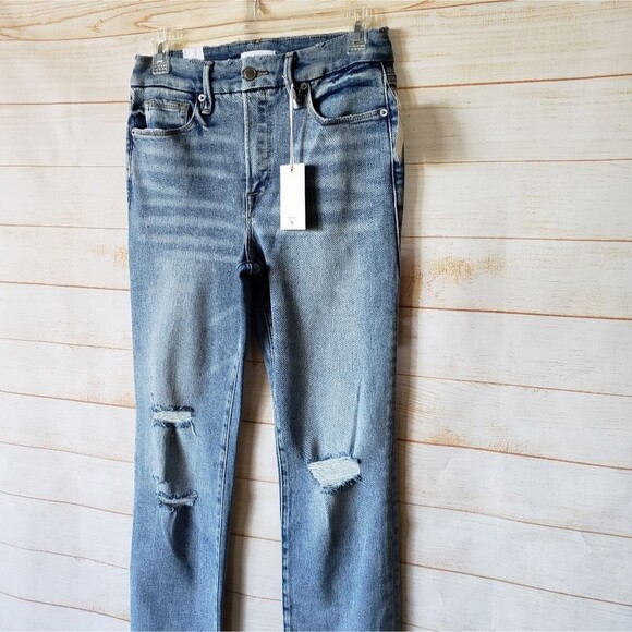 Good American Good Legs Straight Cotton Distressed Denim Jeans Women's Size 6/28 - Picture 2 of 9